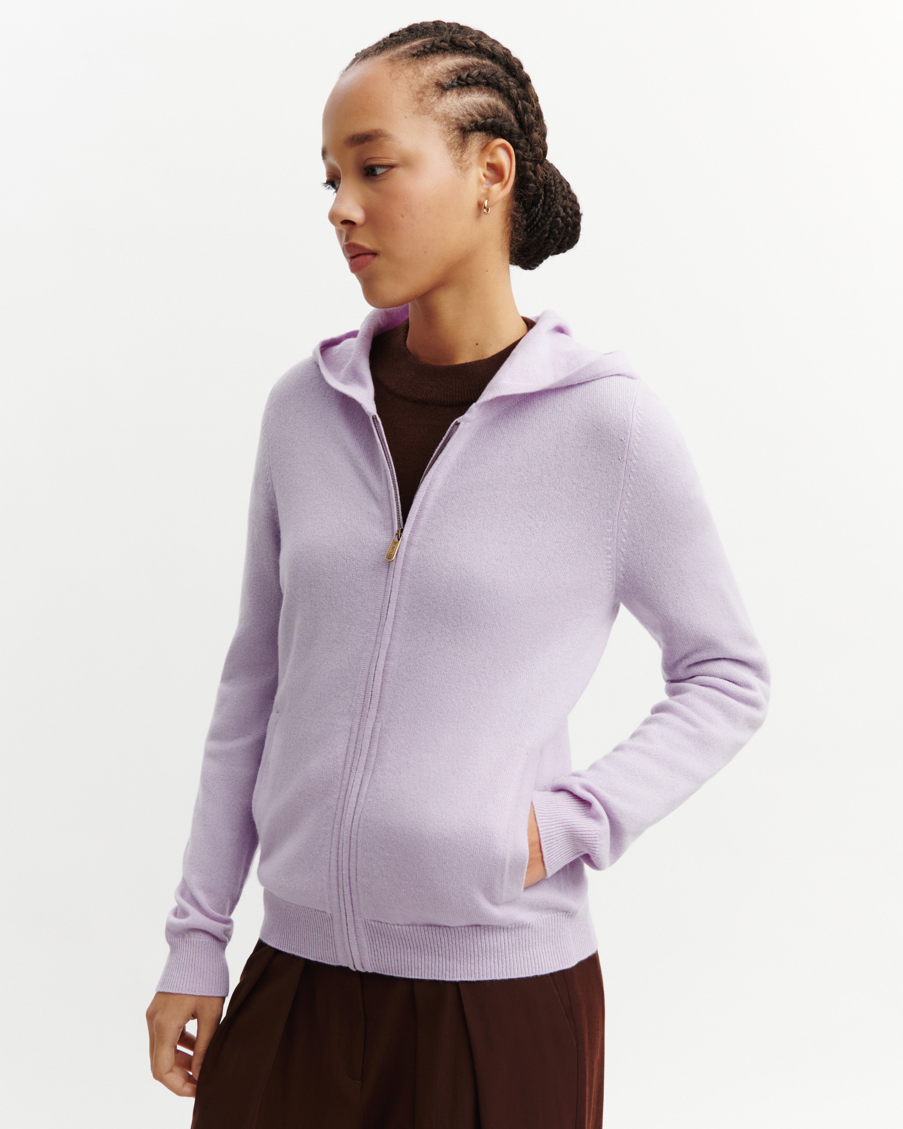 Pull à capuche zippé-JACINTHE-100% cachemire