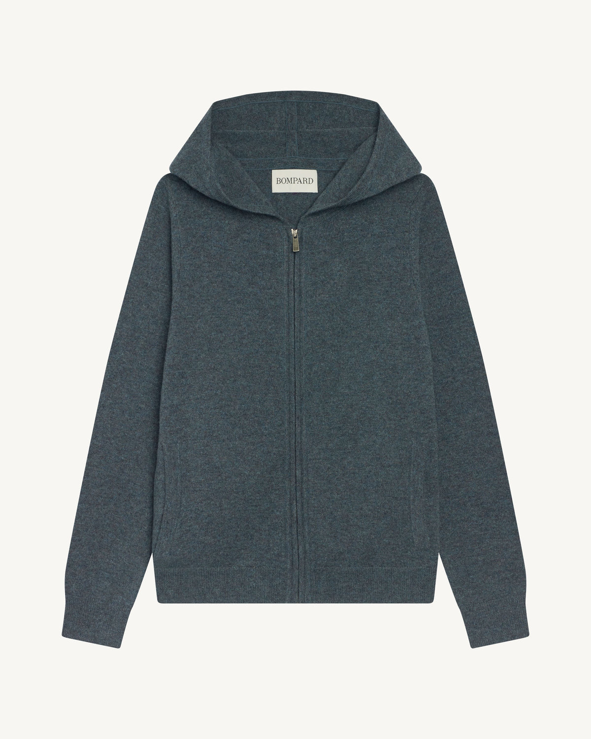 Pull à capuche zippé-BLEU GRANIT-100% cachemire