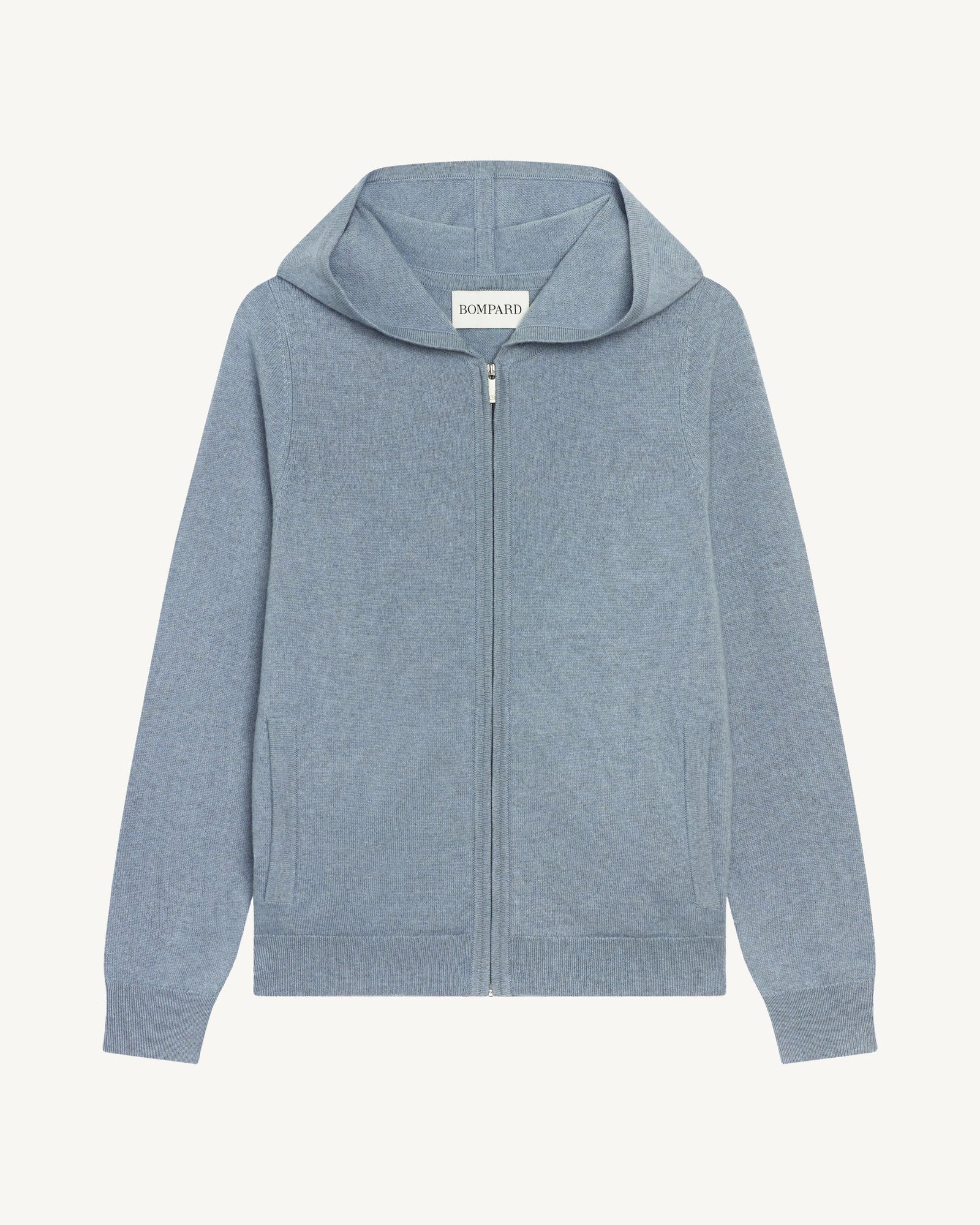 Pull à capuche zippé-BLEU GLACIER-100% cachemire