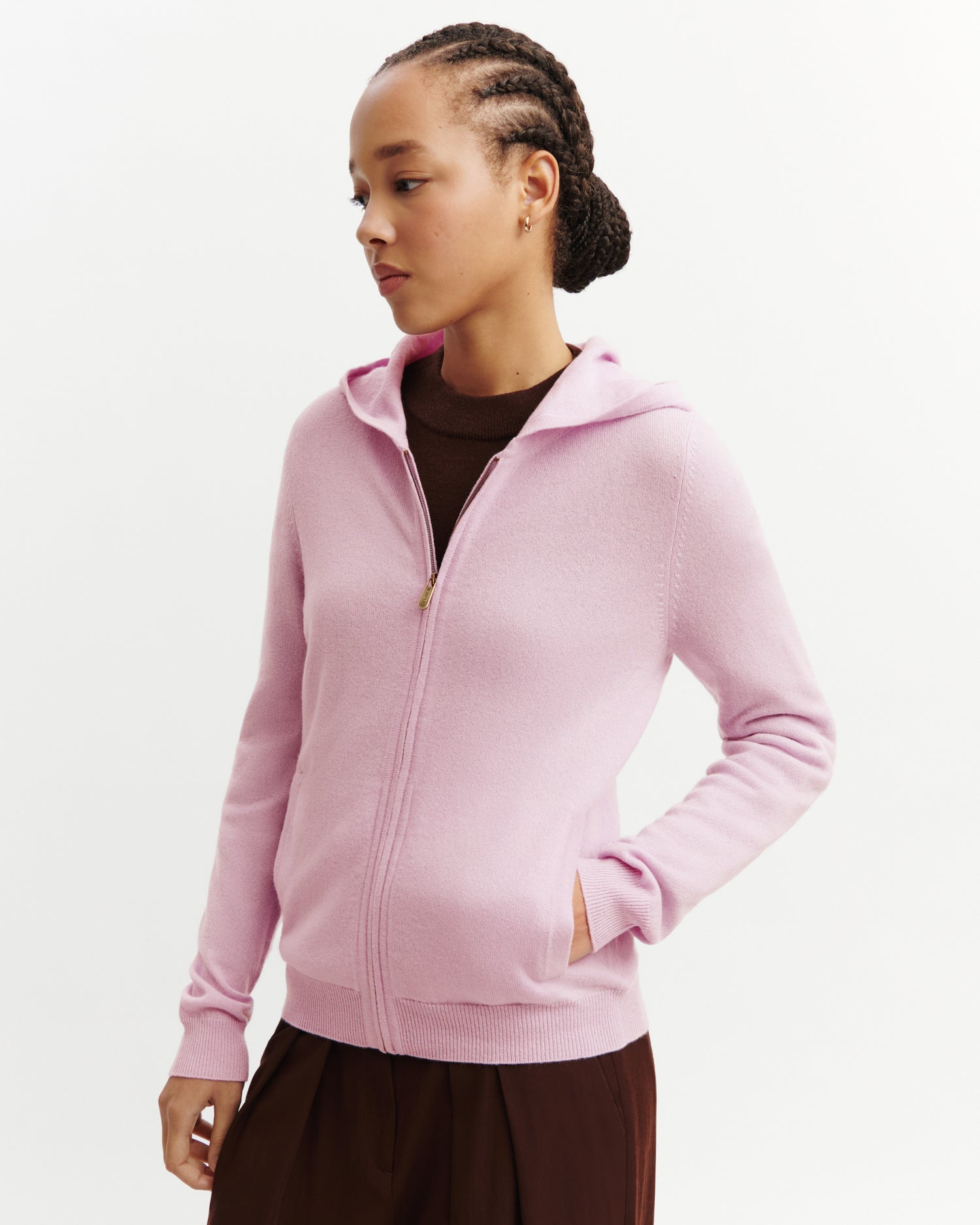 Pull à capuche Charlotte-ROSE QUARTZ-100% cachemire