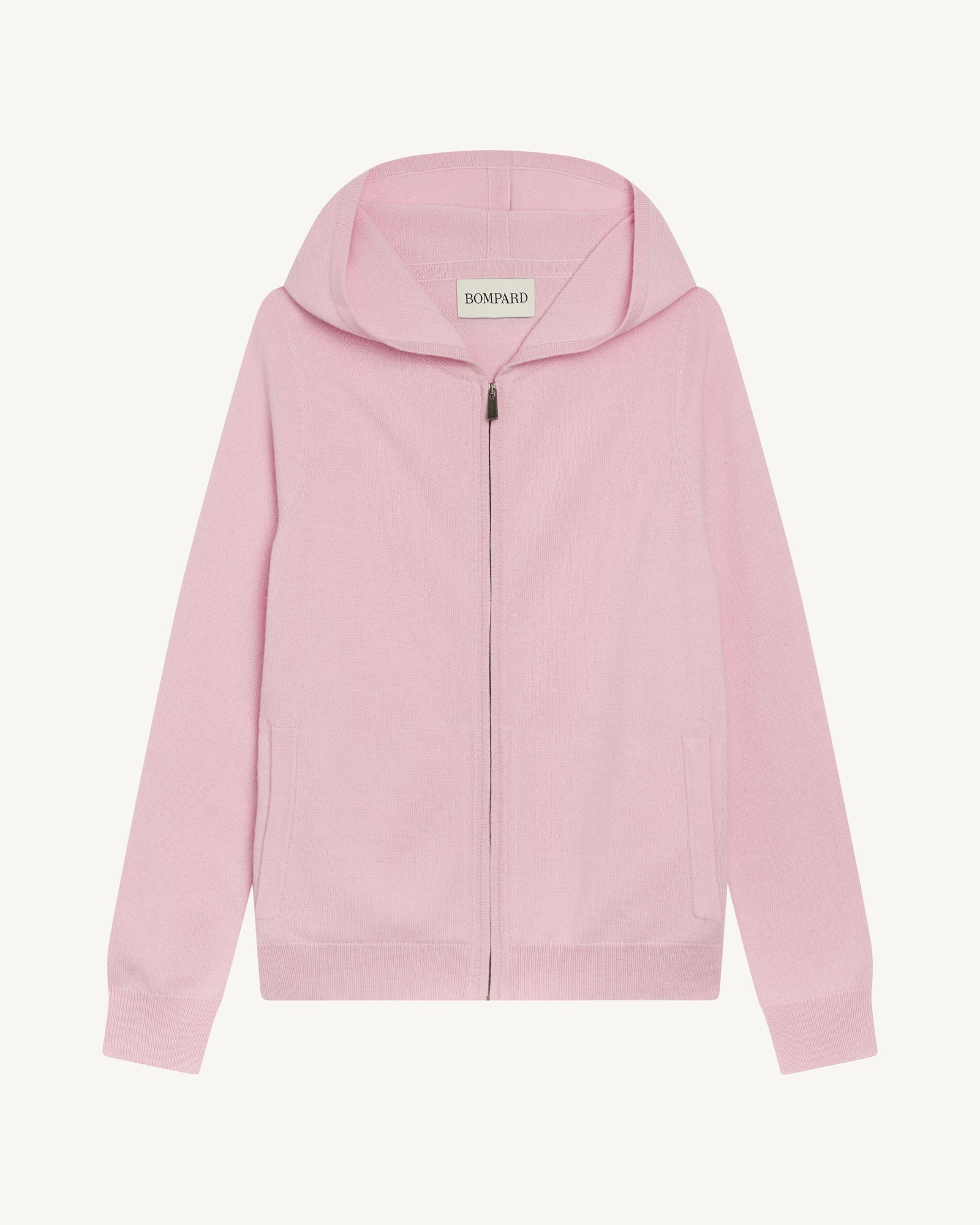 Pull à capuche zippé-ROSE QUARTZ-100% cachemire
