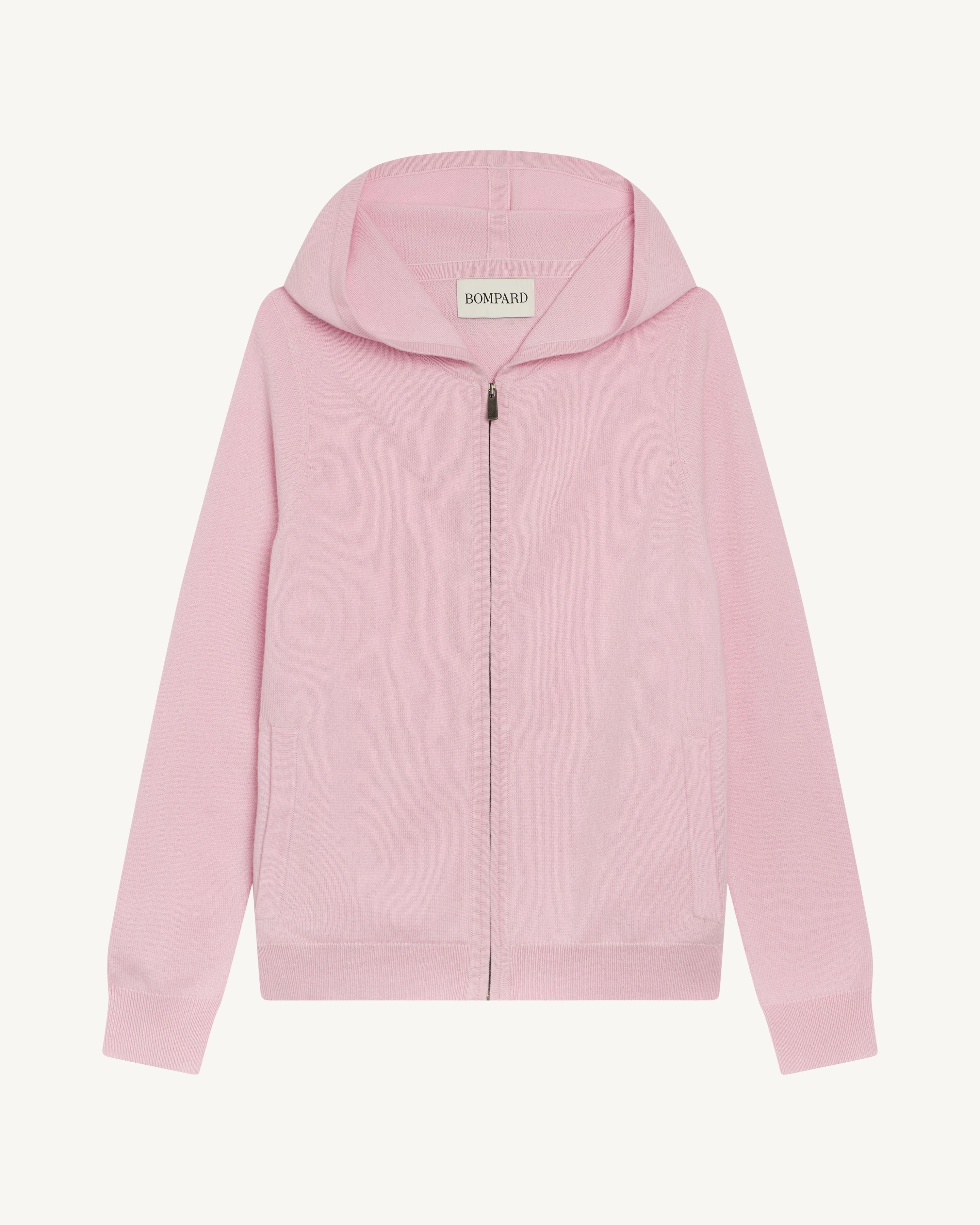 Pull à capuche zippé-ROSE QUARTZ-100% cachemire