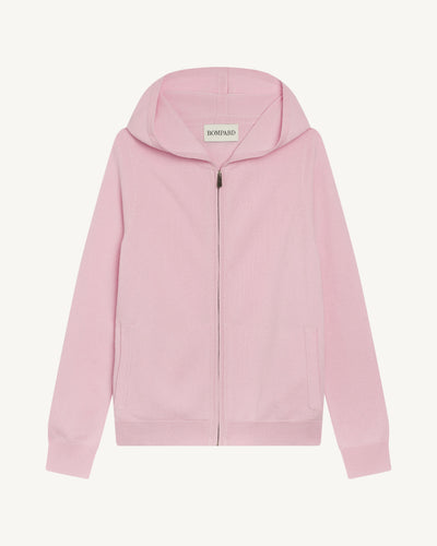 Pull à capuche zippé-ROSE QUARTZ-100% cachemire
