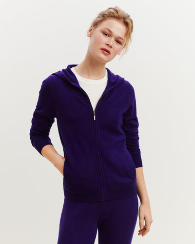 Pull à capuche zippé-ULTRAVIOLET FONCE-100% cachemire