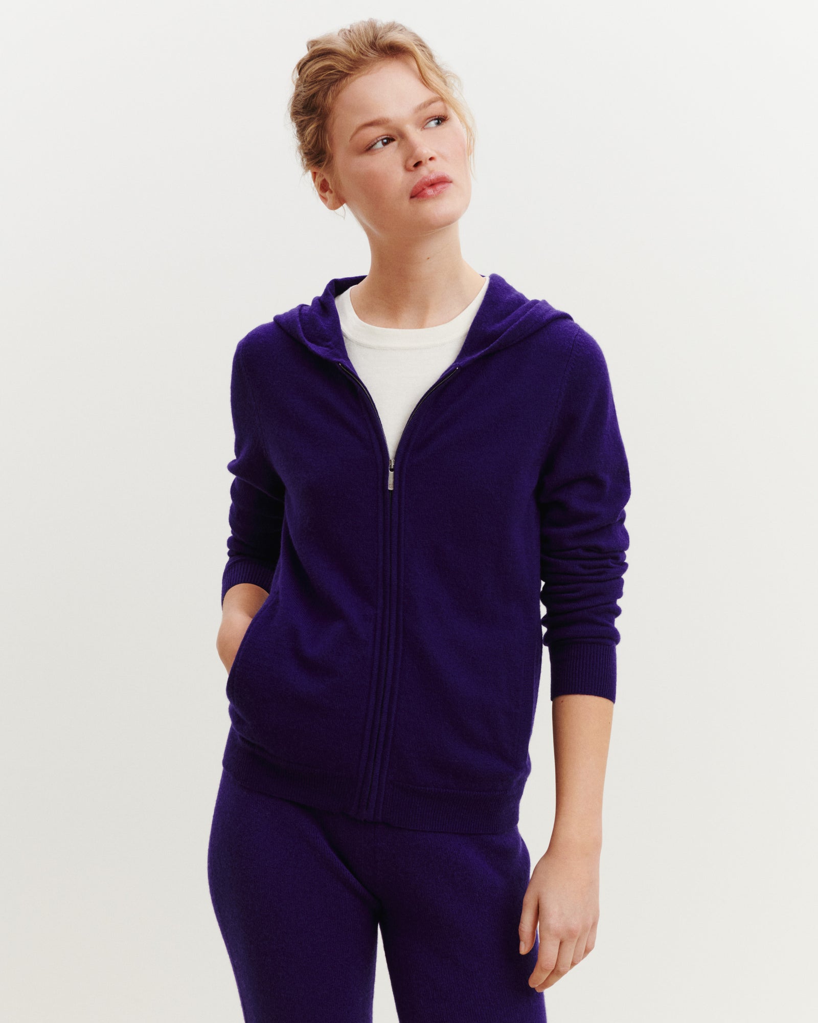 Pull à capuche zippé-ULTRAVIOLET FONCE-100% cachemire