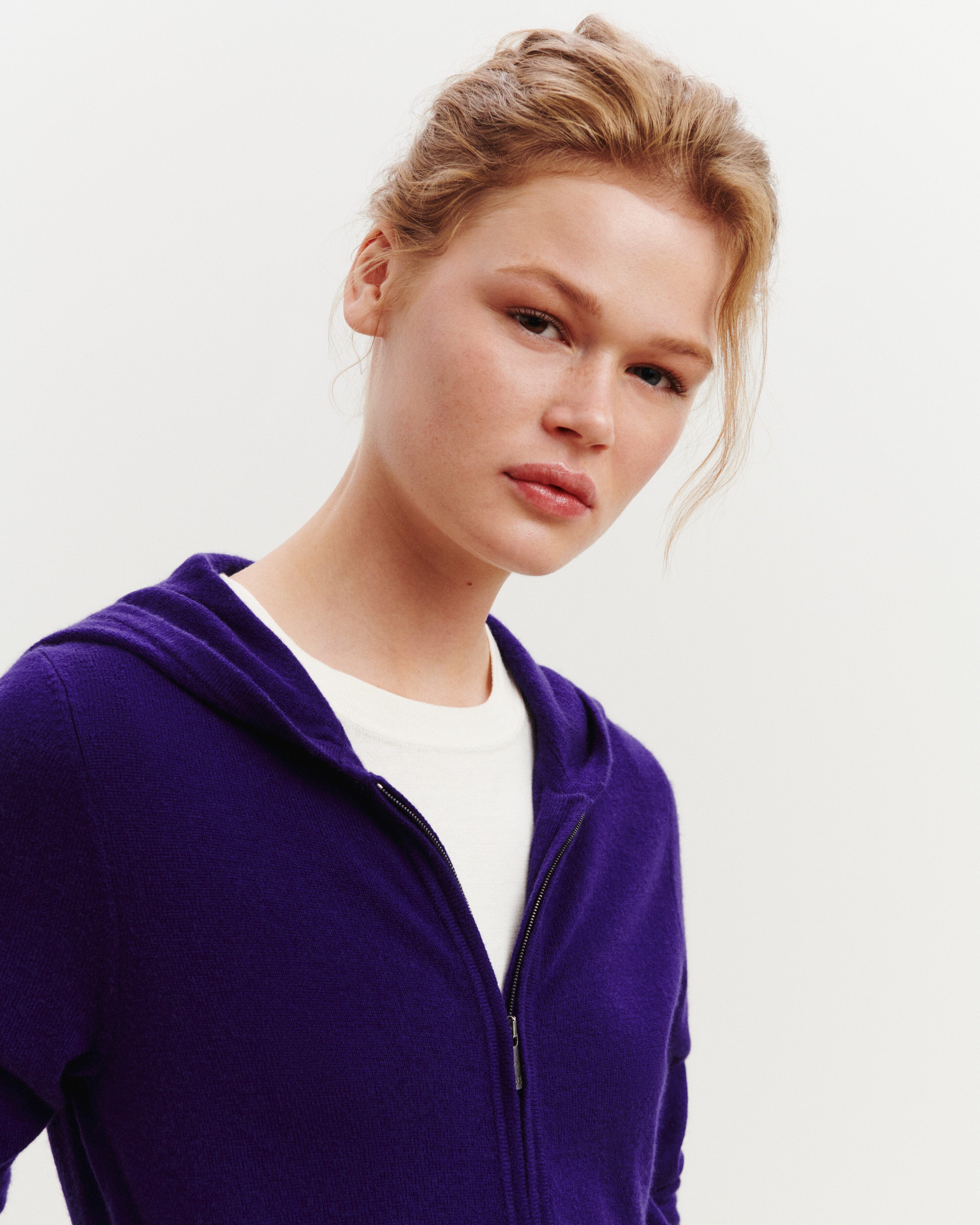 Pull à capuche zippé-ULTRAVIOLET FONCE-100% cachemire