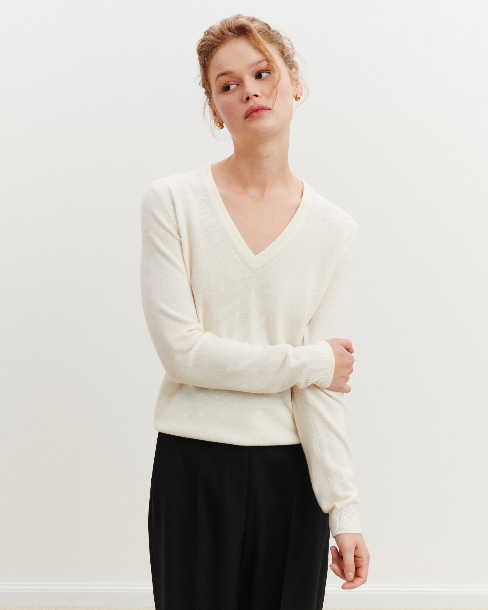 Pull col V Origines-NATUREL-100% cachemire