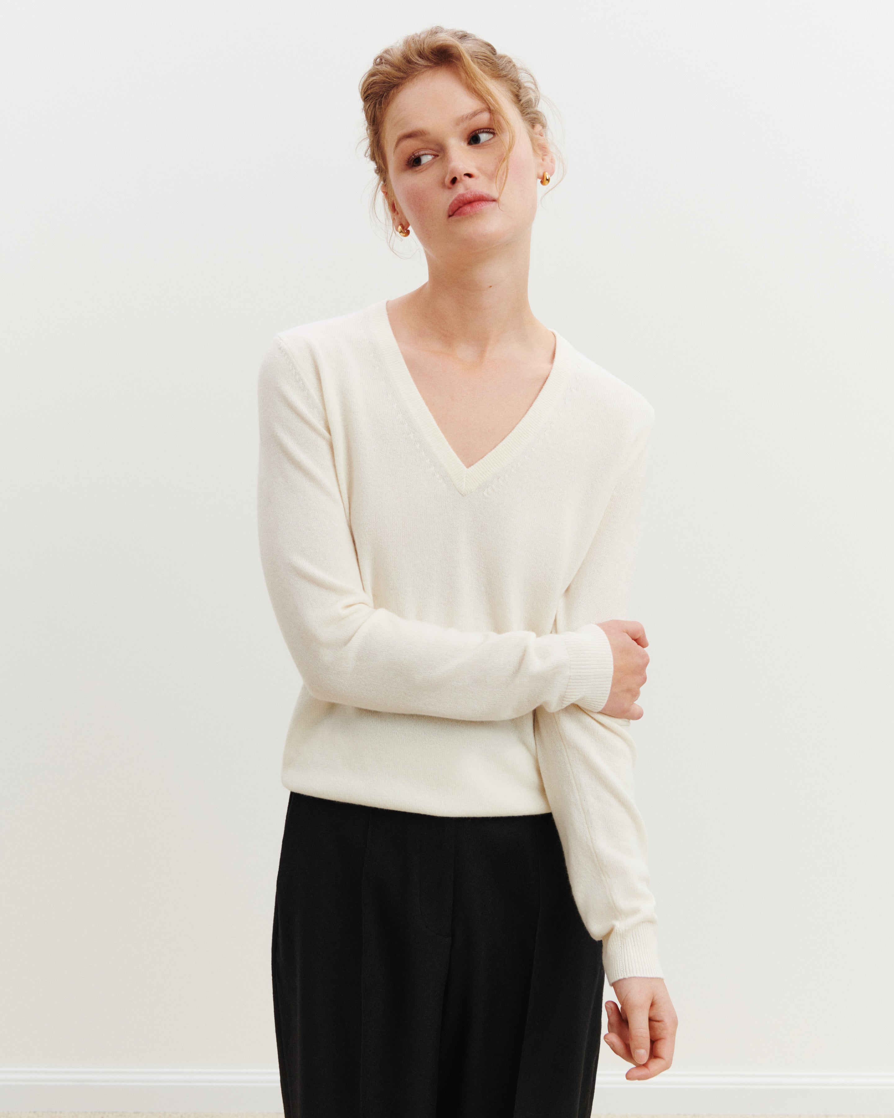 Pull col V Origines-NATUREL-100% cachemire