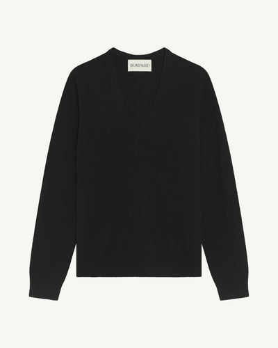 Pull col V Origines-NOIR-100% cachemire