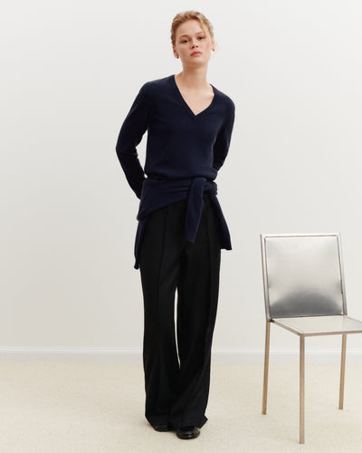Pull col V Origines-MARINE-100% cachemire