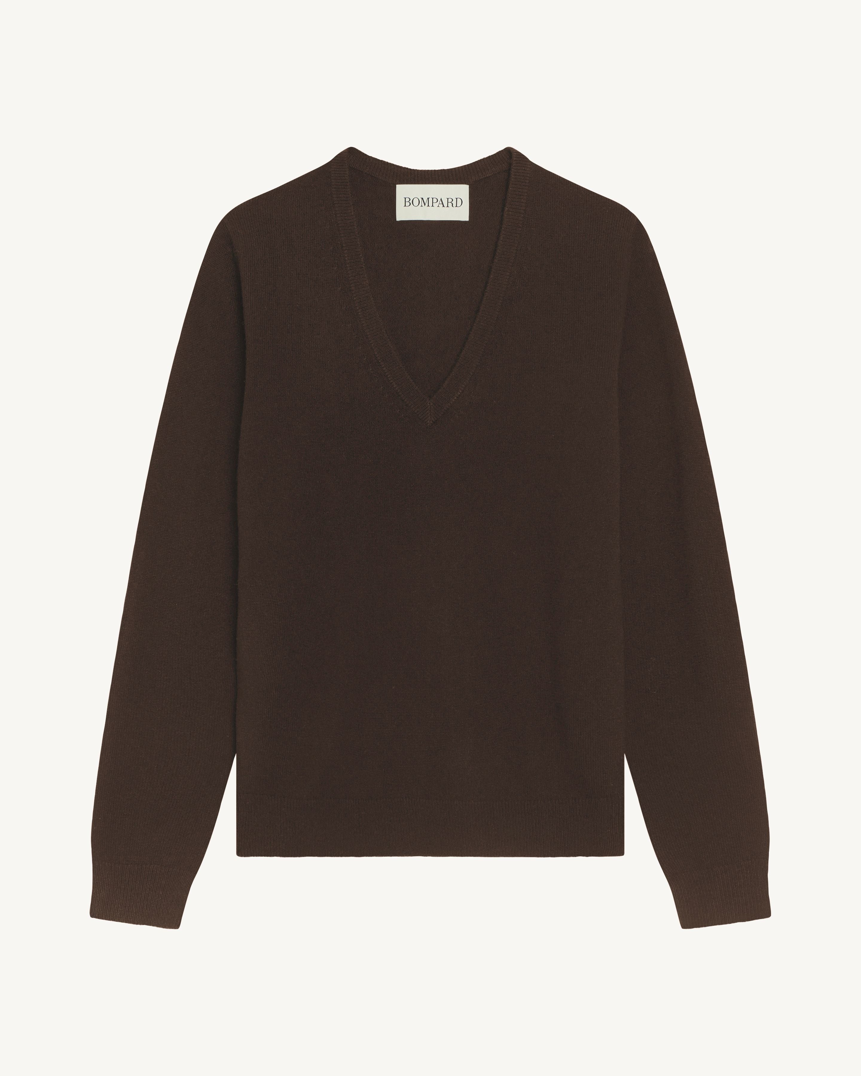 Pull col V Origines-CHOCOLAT-100% cachemire