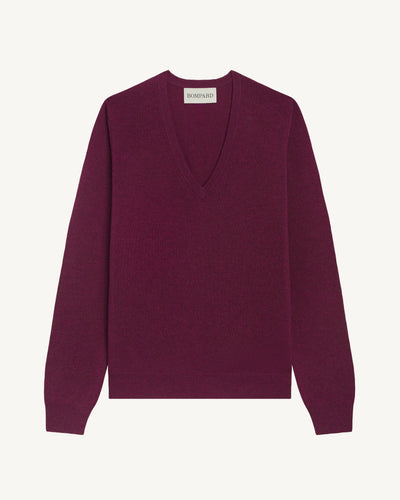 Pull col V Origines-GRENAT-100% cachemire