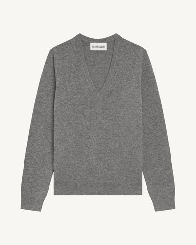 Pull col V Origines-GRIS METEORITE-100% cachemire