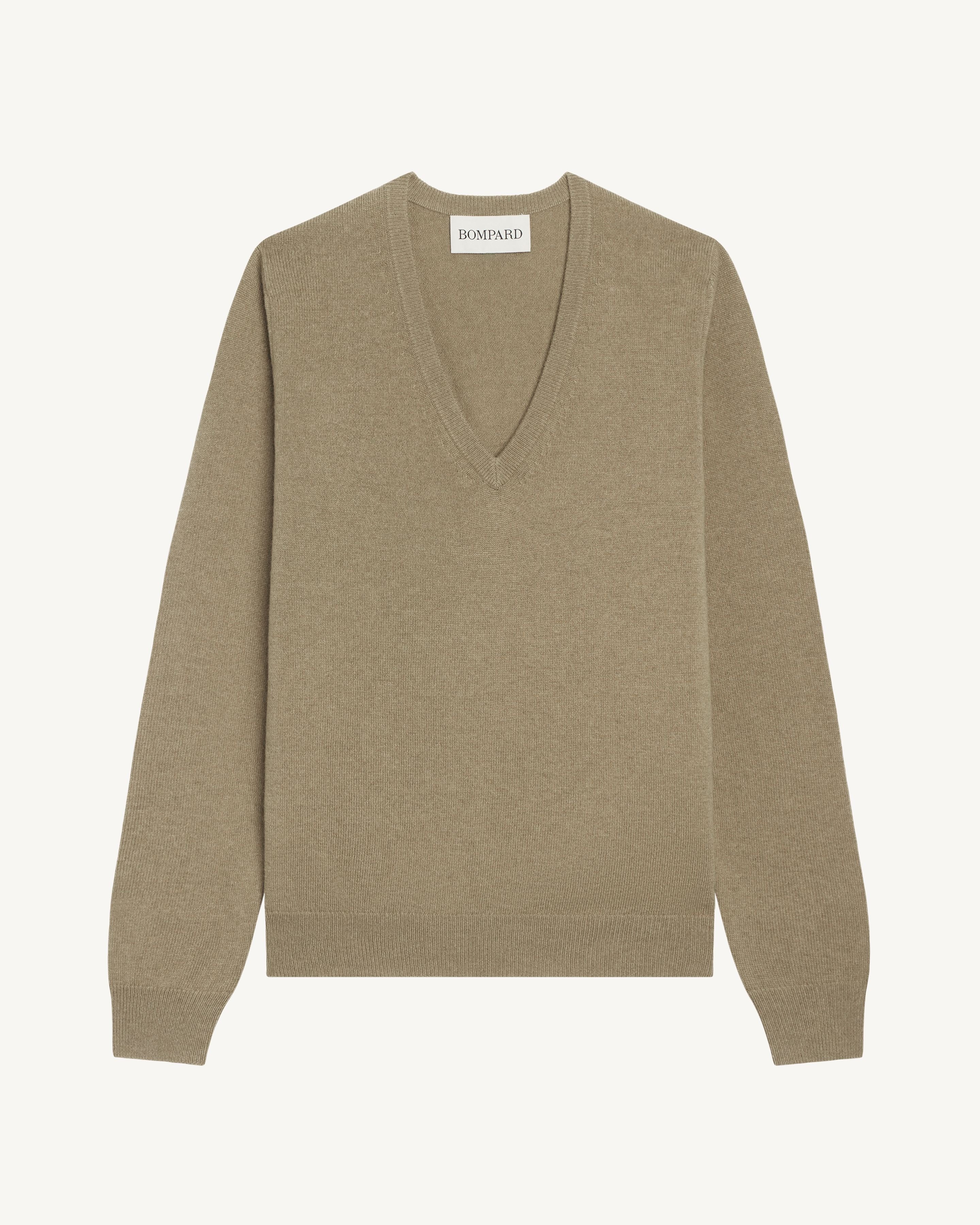 Pull col V Origines-BEIGE CENDRE-100% cachemire