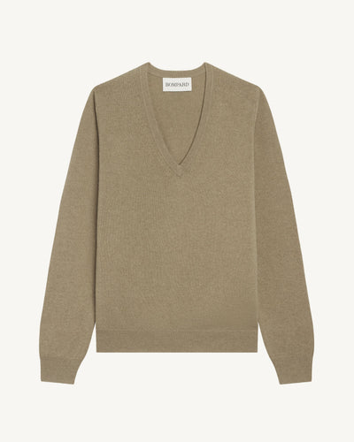 Pull col V Origines-BEIGE CENDRE-100% cachemire