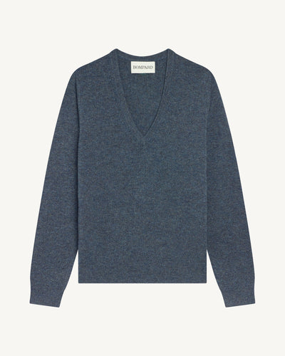 Pull col V Origines-BLEU GRANIT-100% cachemire