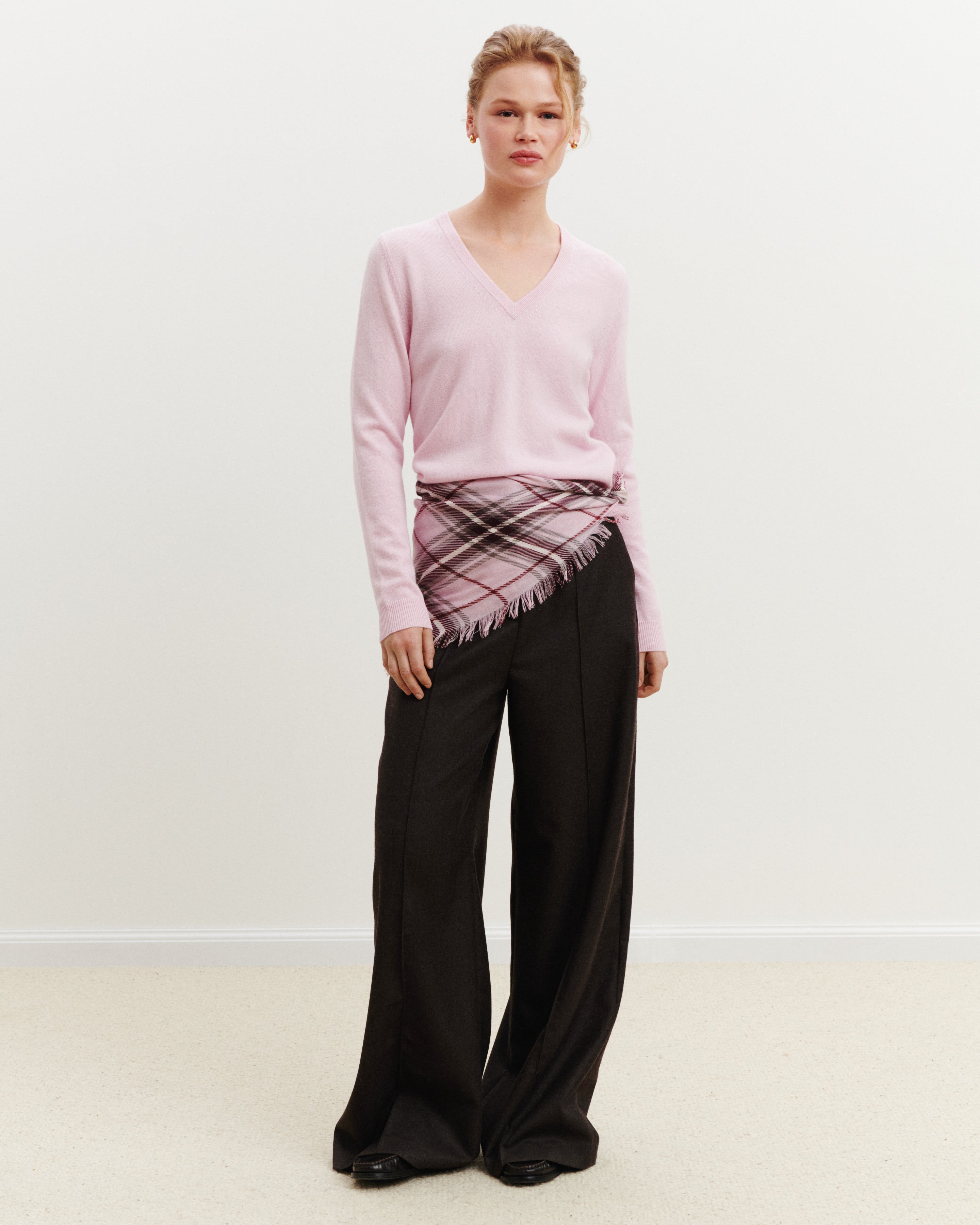 Pull col V Origines-ROSE QUARTZ-100% cachemire