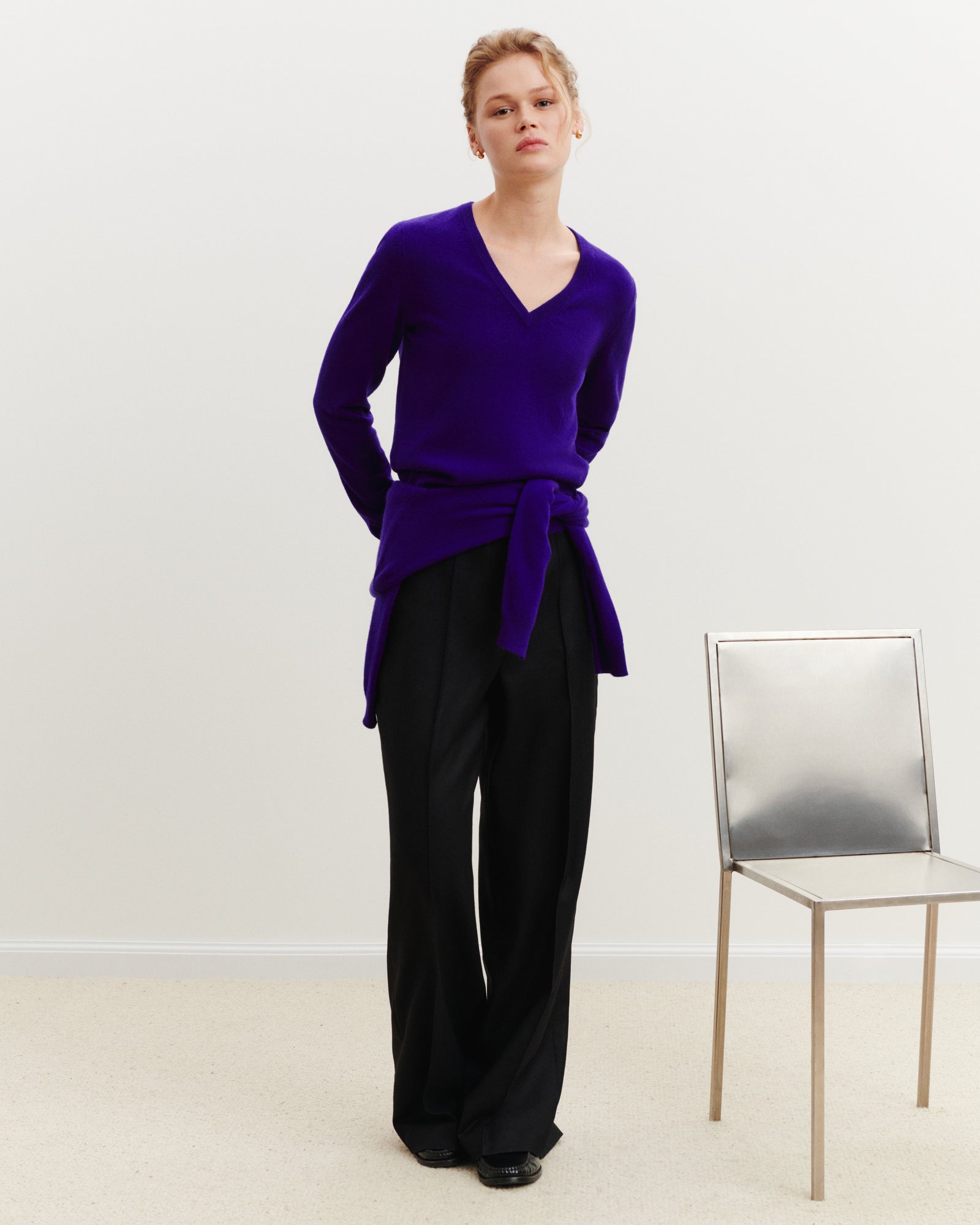 Pull col V Origines-ULTRAVIOLET-100% cachemire