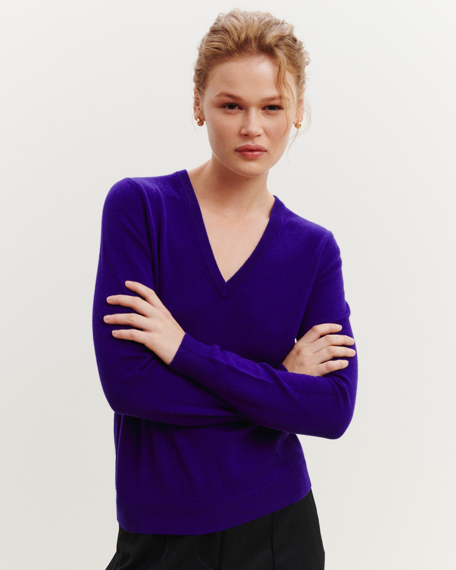 Pull col V Origines-ULTRAVIOLET-100% cachemire