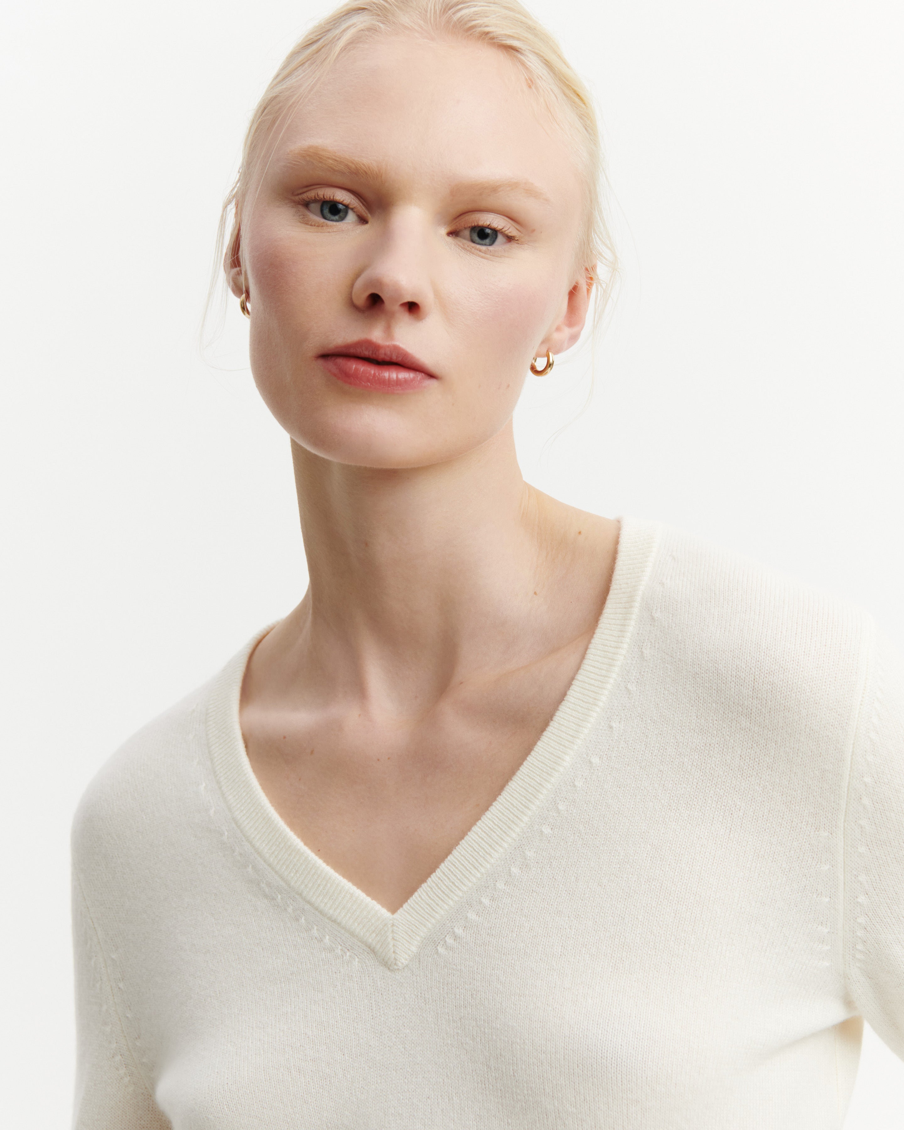 Pull col V classique-NATUREL-100% cachemire