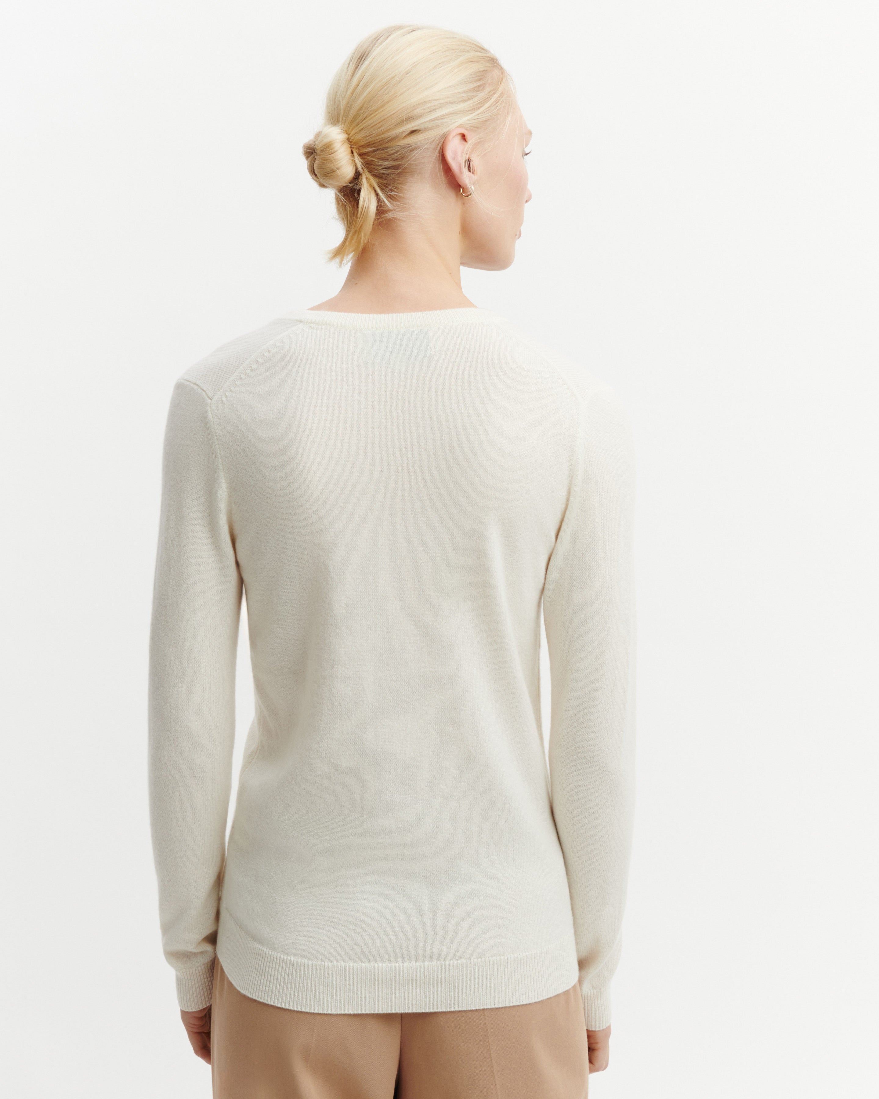 Pull col V classique-NATUREL-100% cachemire