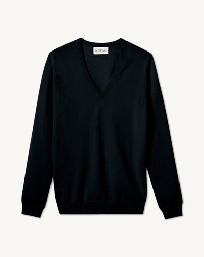 Pull V classique-NOIR-100% CACHEMIRE