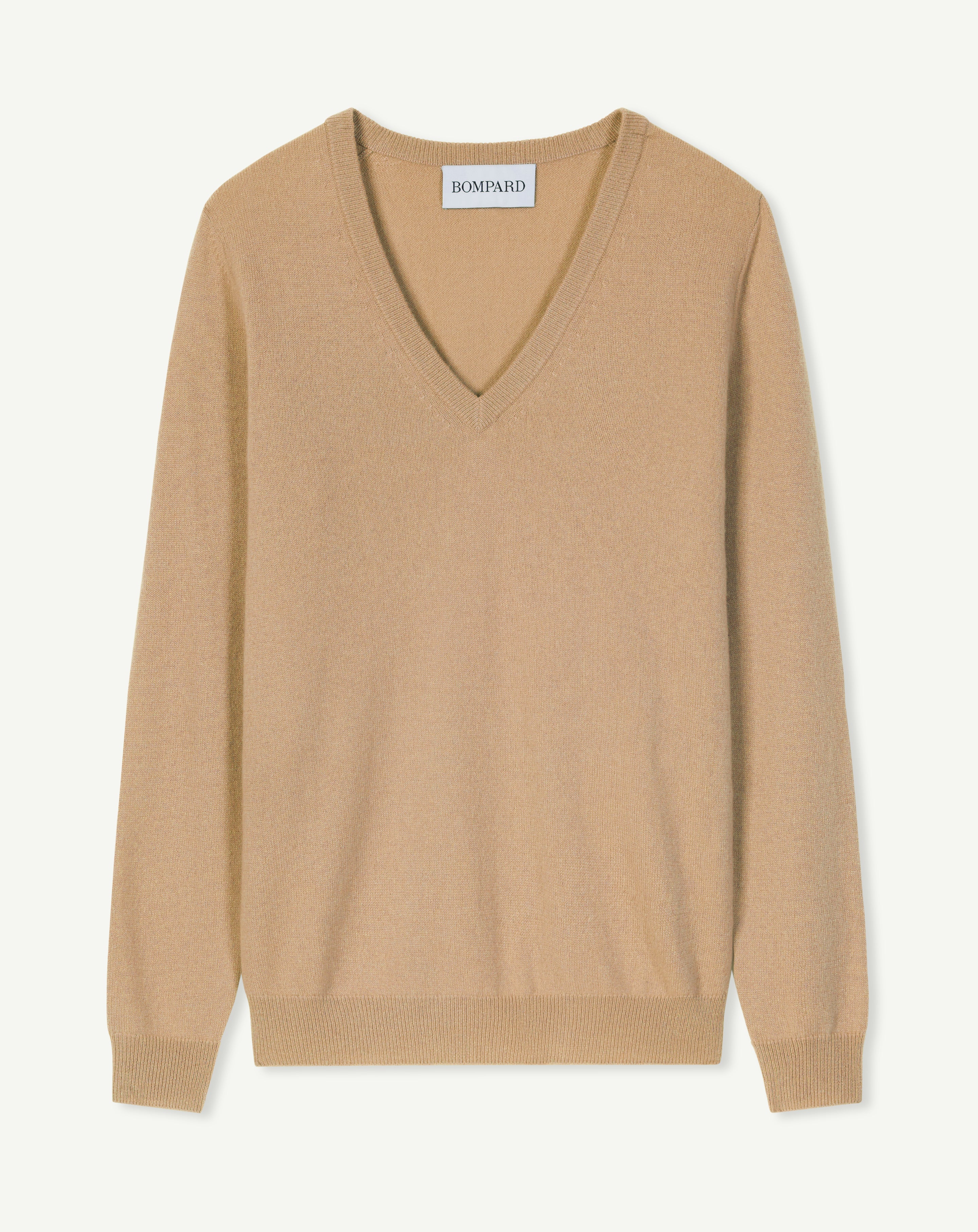 Pull V classique-CARAMEL-100% CACHEMIRE