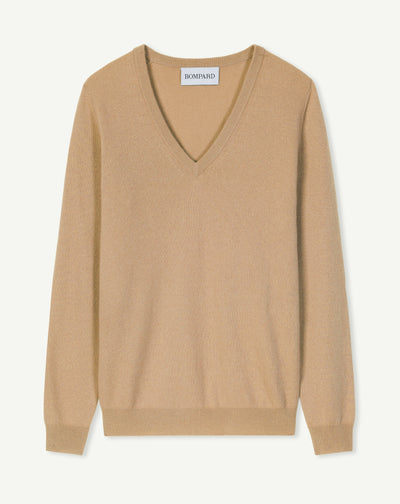 Pull V classique-CARAMEL-100% CACHEMIRE
