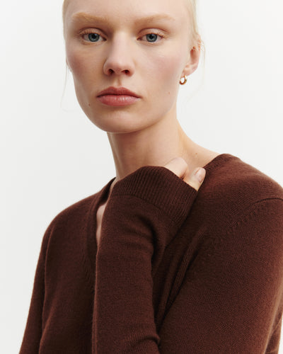 Pull col V classique-CAFE-100% cachemire