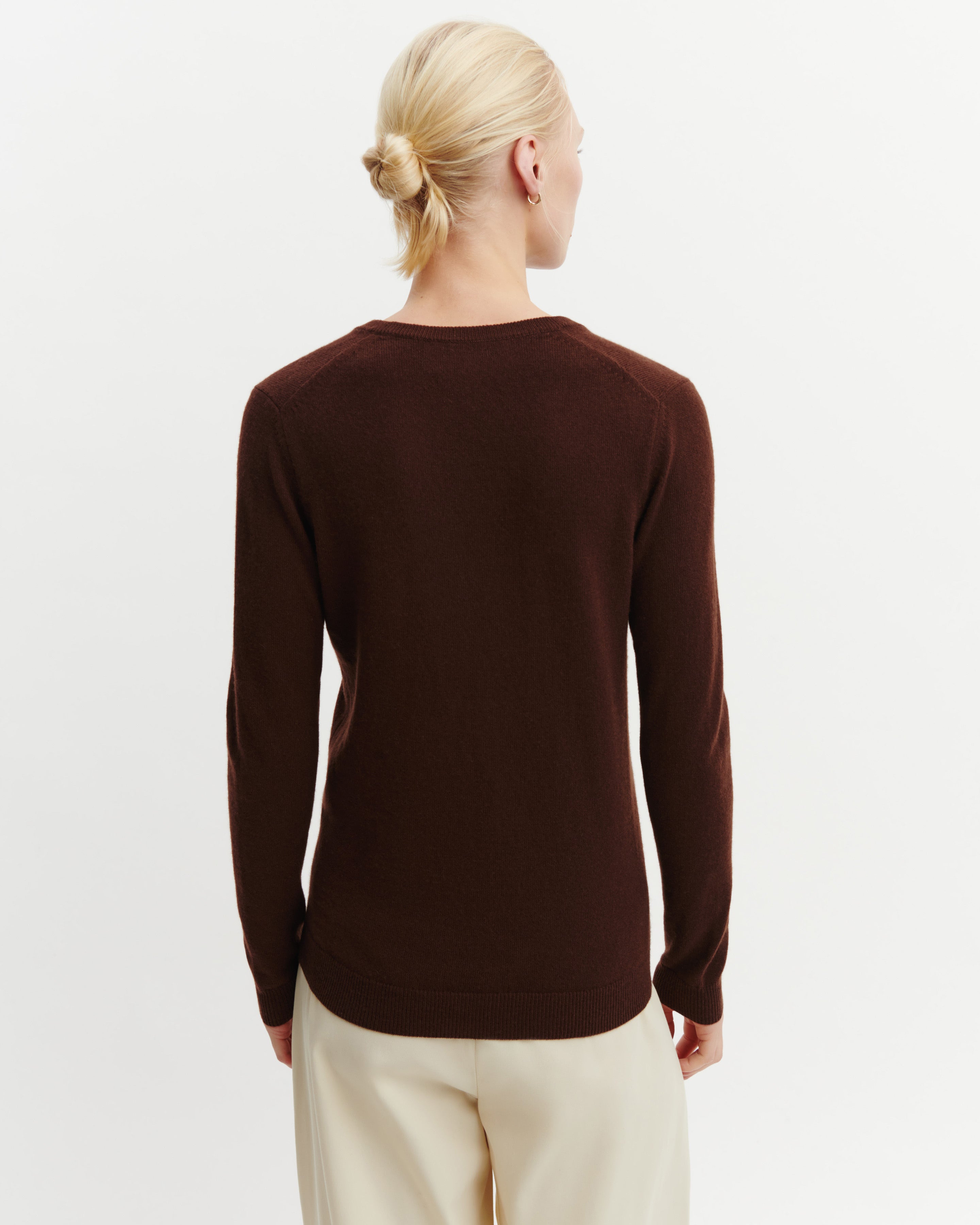 Pull col V classique-CAFE-100% cachemire