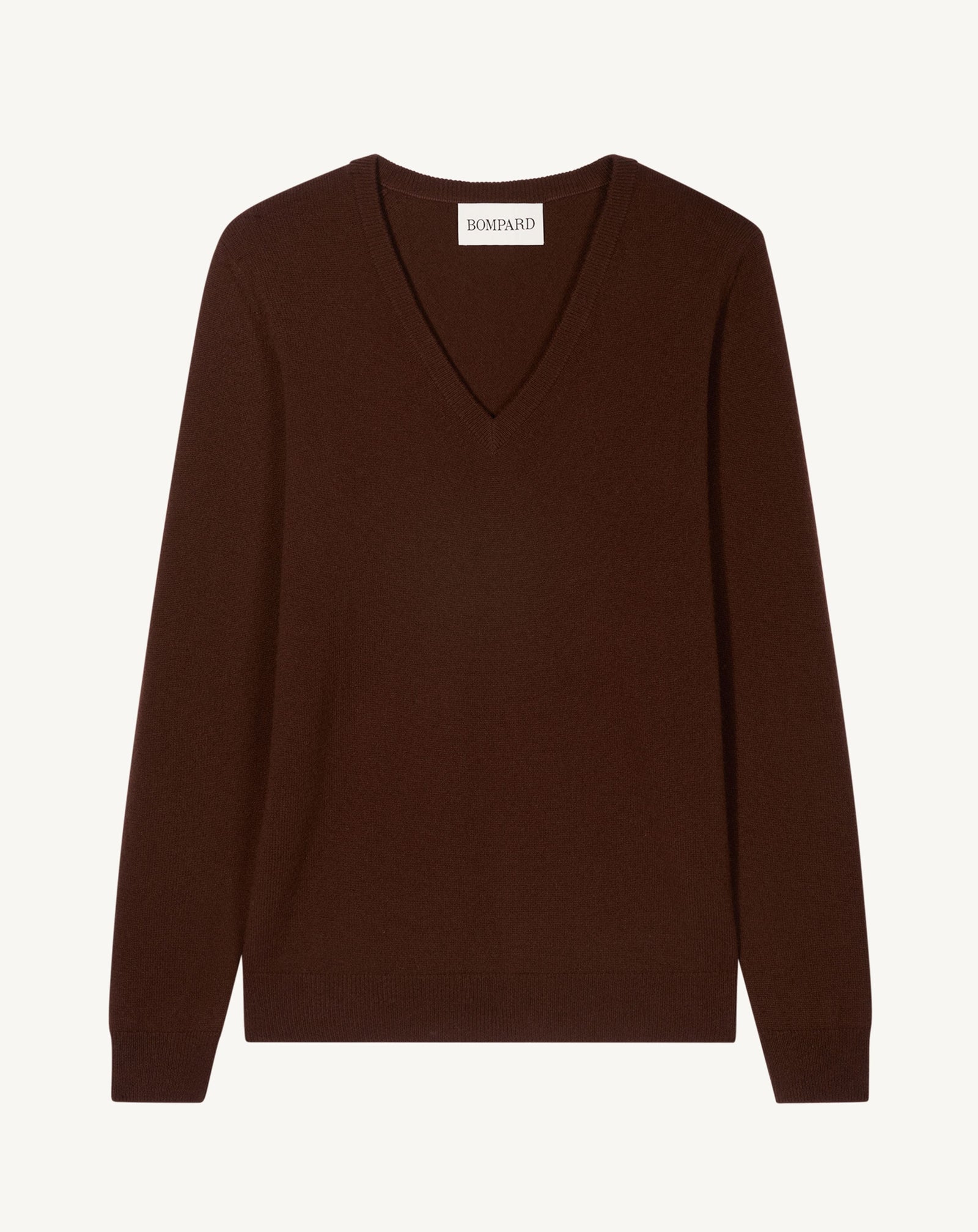 Pull col V classique-CAFE-100% cachemire
