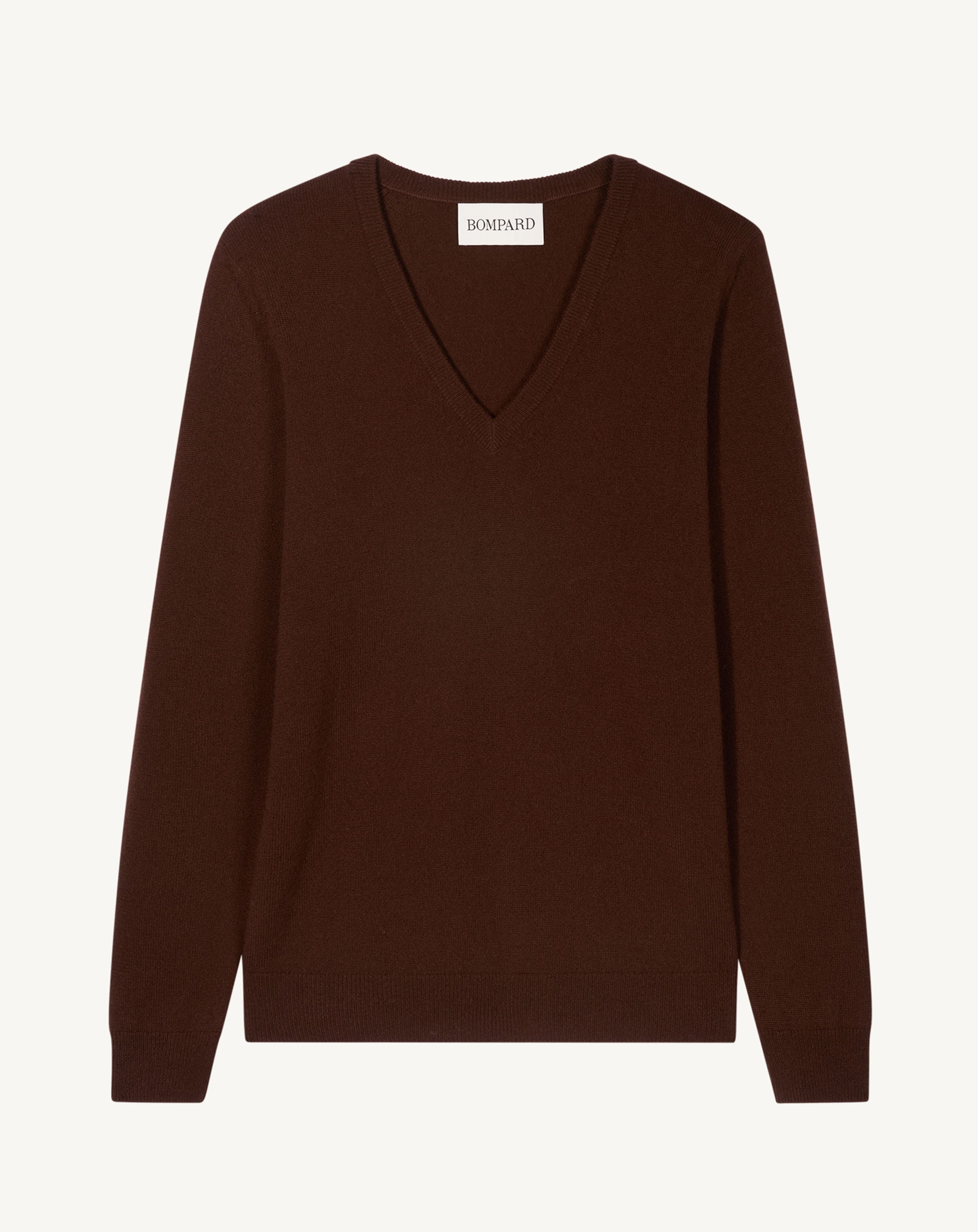 Pull col V classique-CAFE-100% cachemire