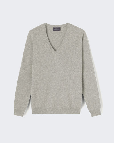 Pull V classique-GRIS ARGENTE-100% CACHEMIRE