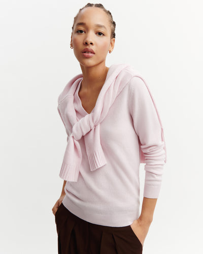 Pull col V classique-CERISIER-100% cachemire