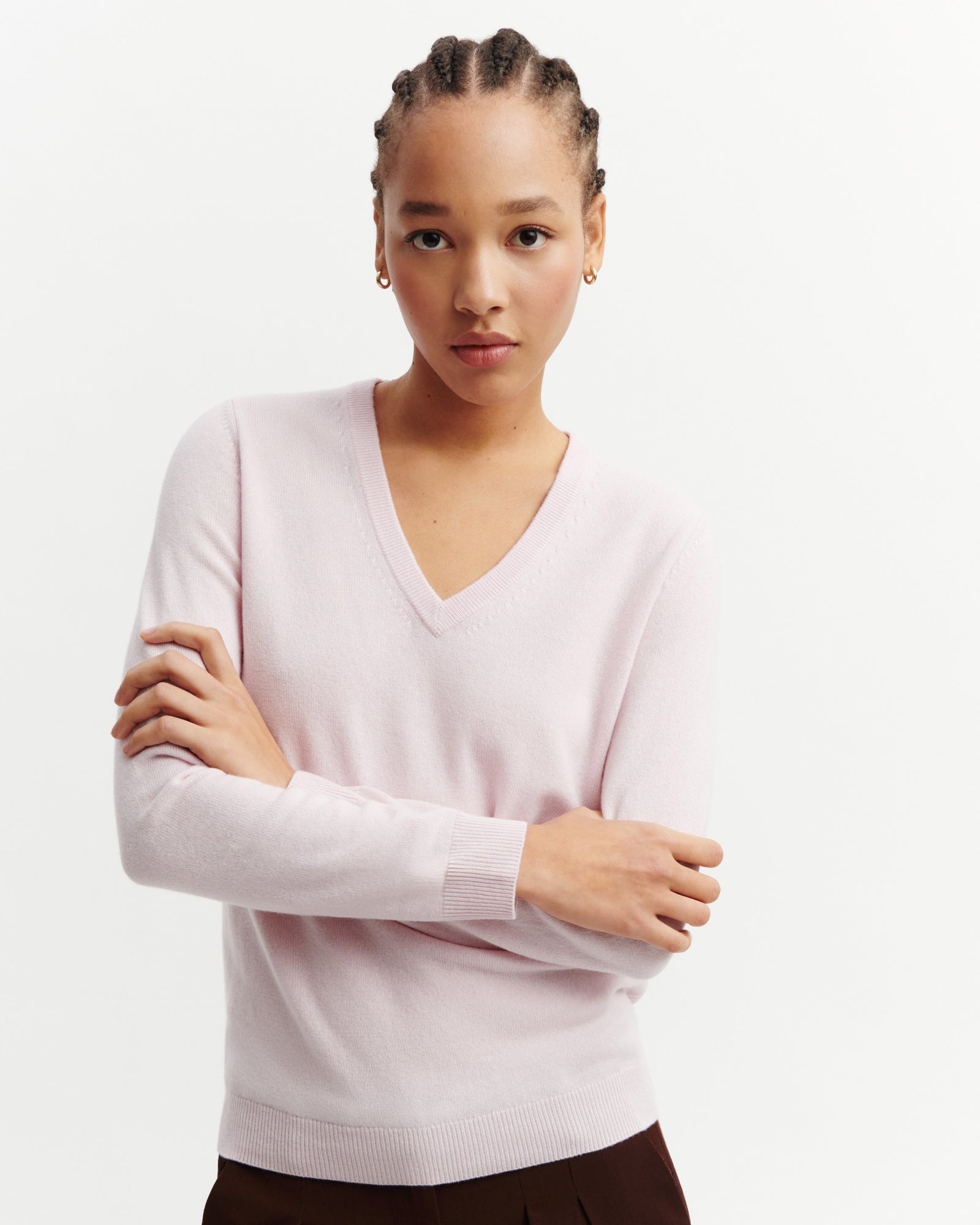 Pull col V classique-CERISIER-100% cachemire