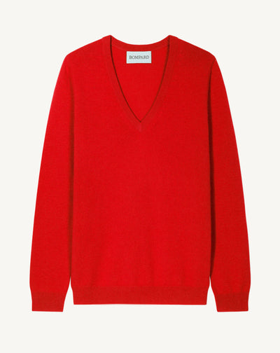 Pull col V classique-ROUGE QUARANTE-100% cachemire