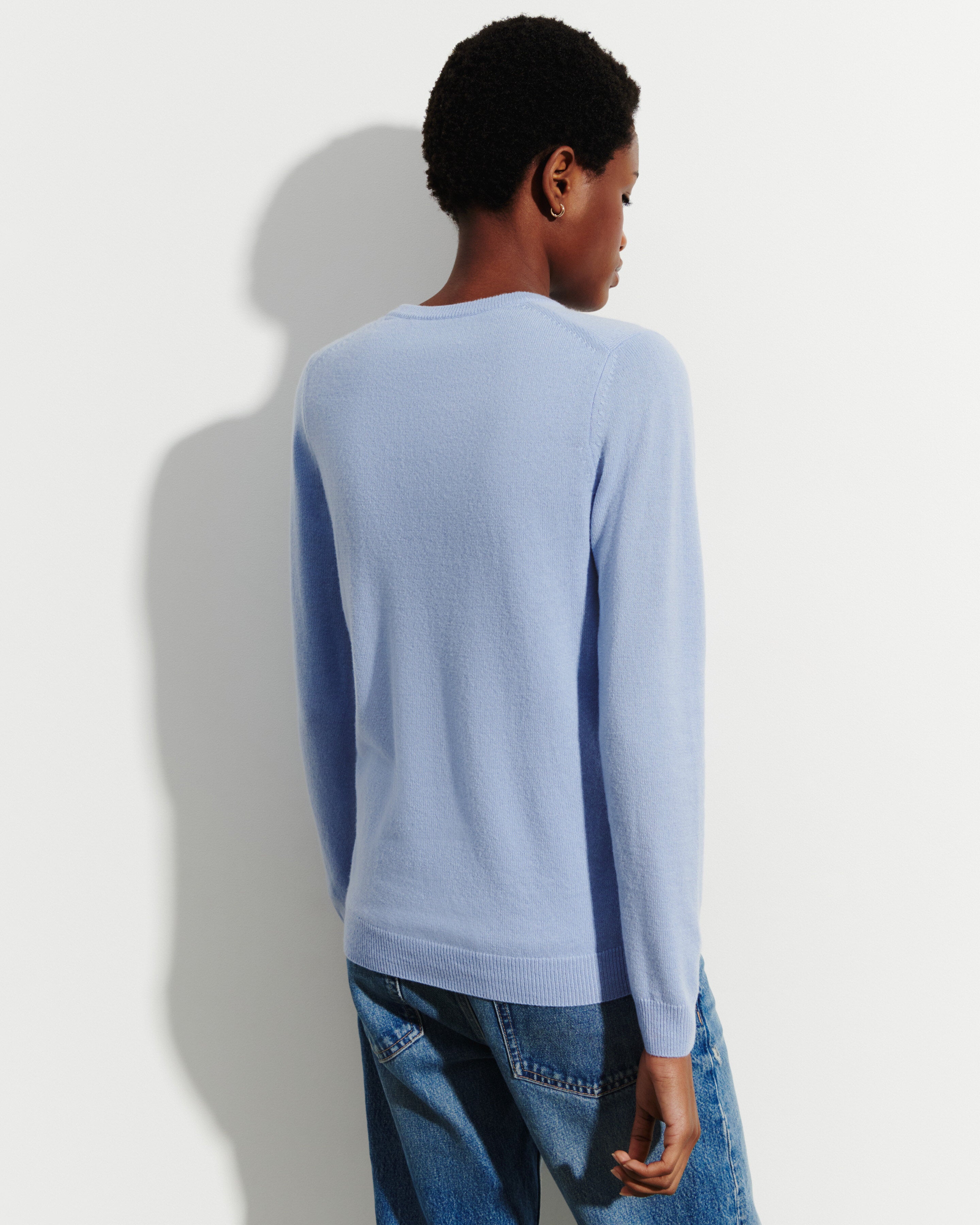 Pull col V classique-BLEU AGATE-100% cachemire
