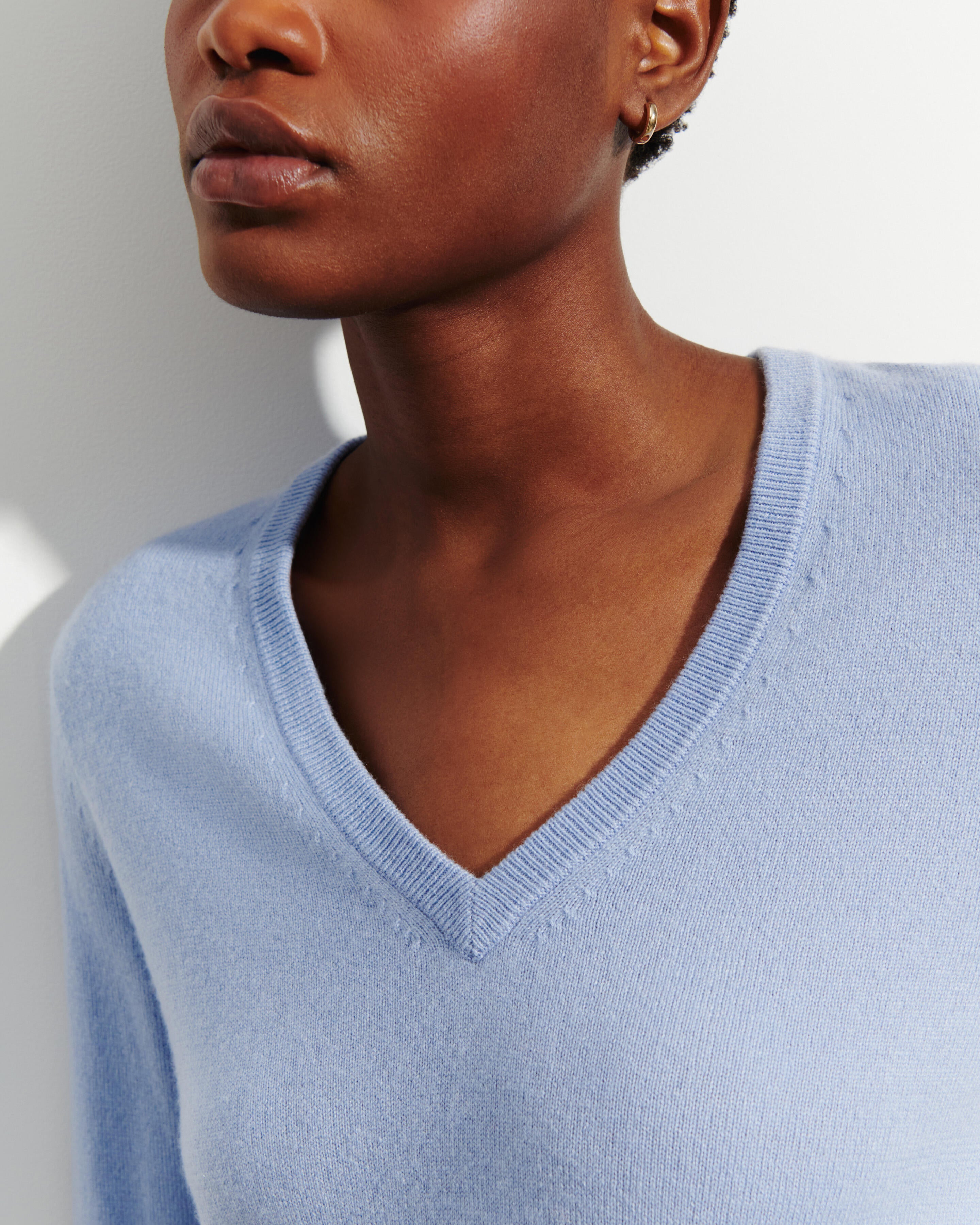 Pull col V classique-BLEU AGATE-100% cachemire