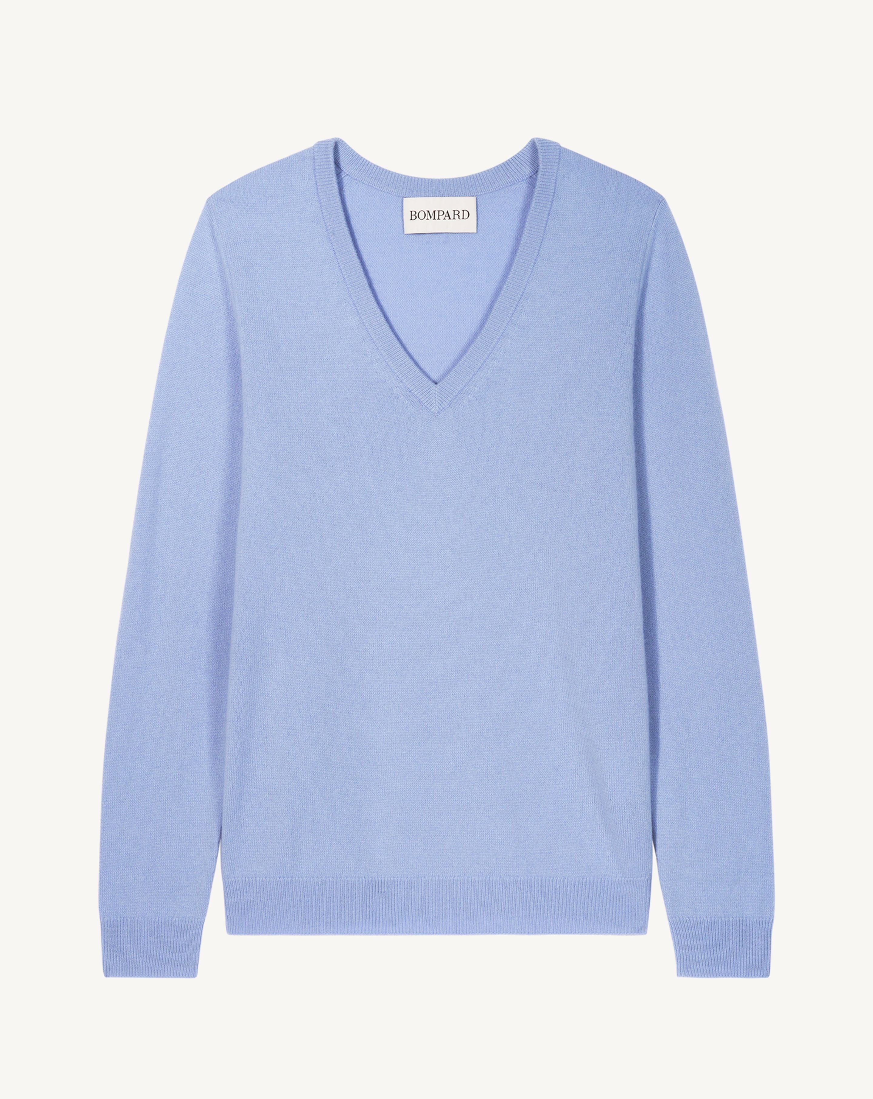 Pull col V classique-BLEU AGATE-100% cachemire
