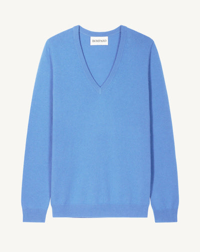 Pull col V classique-BLEU ALTHEA-100% cachemire