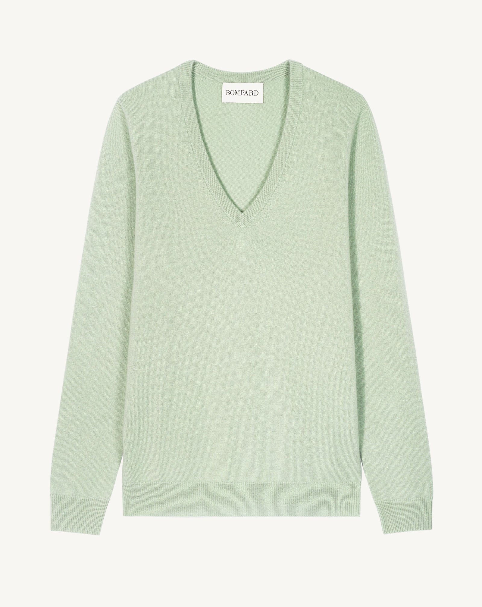 Pull col V classique-VERT AMANDE-100% cachemire