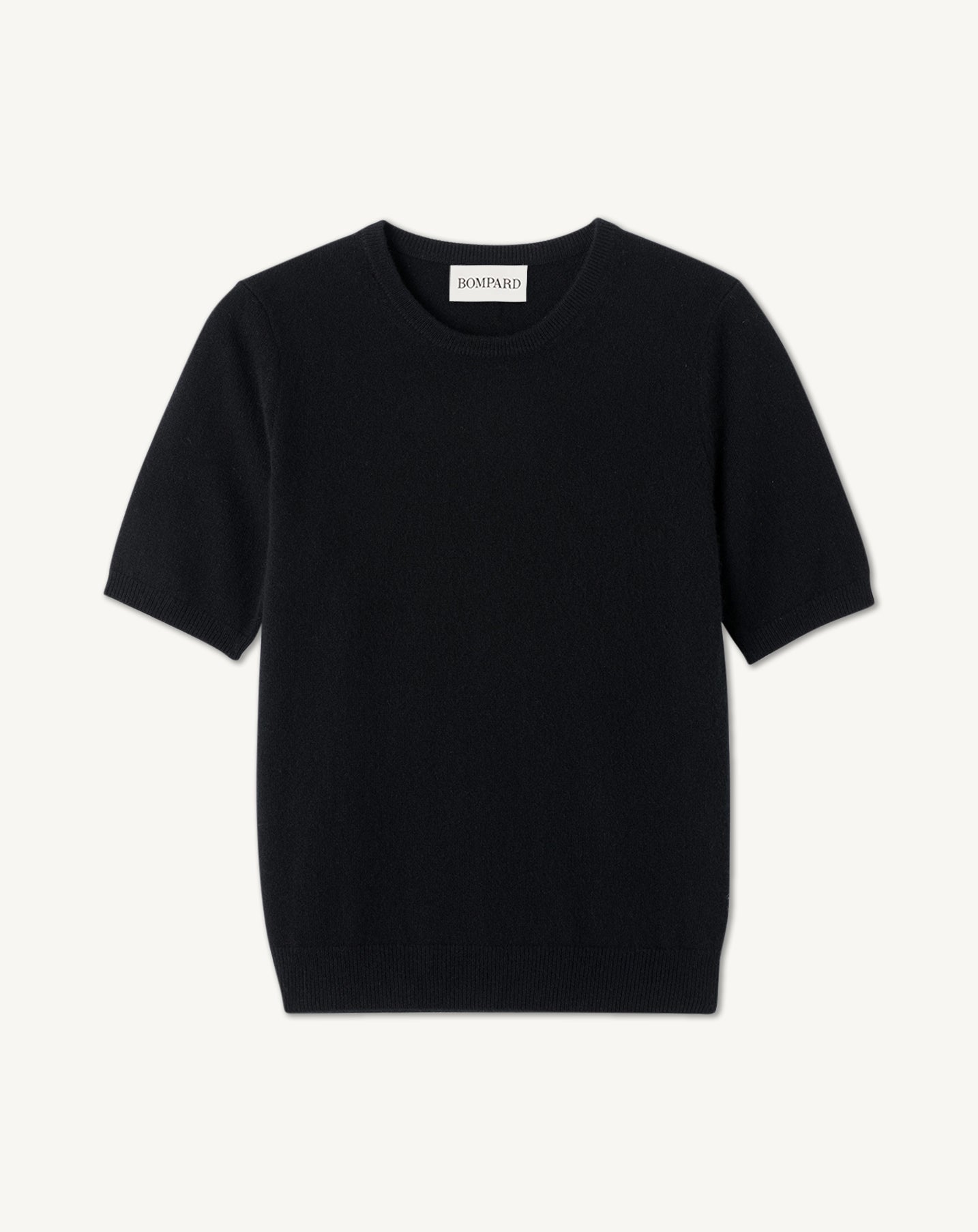 Col rond manches courtes-NOIR-100% cachemire