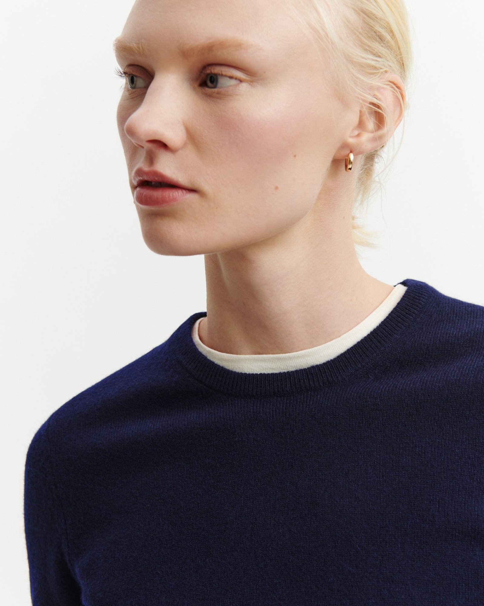 Pull col rond manches courtes-MARINE-100% CACHEMIRE