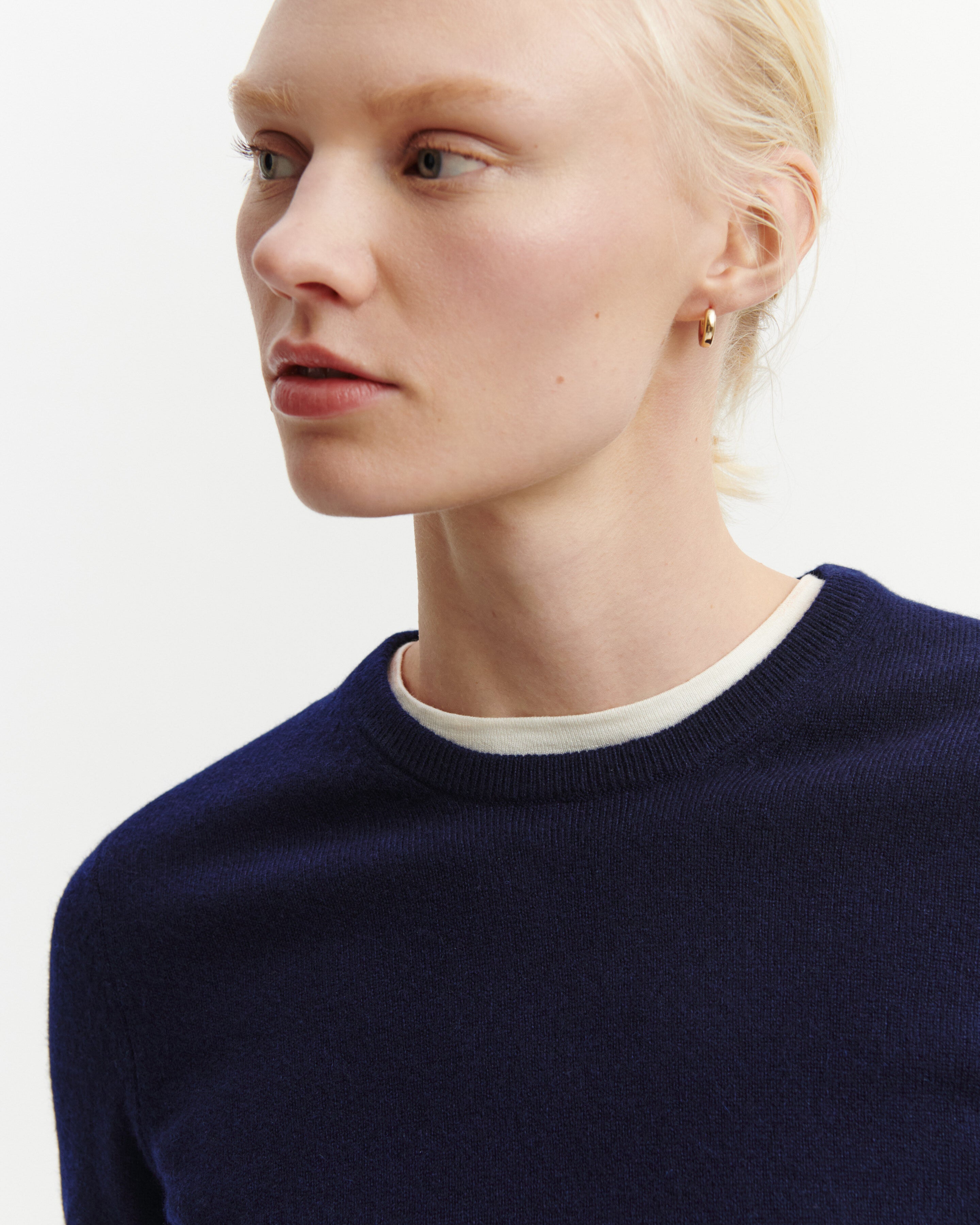 Pull col rond manches courtes-MARINE-100% CACHEMIRE