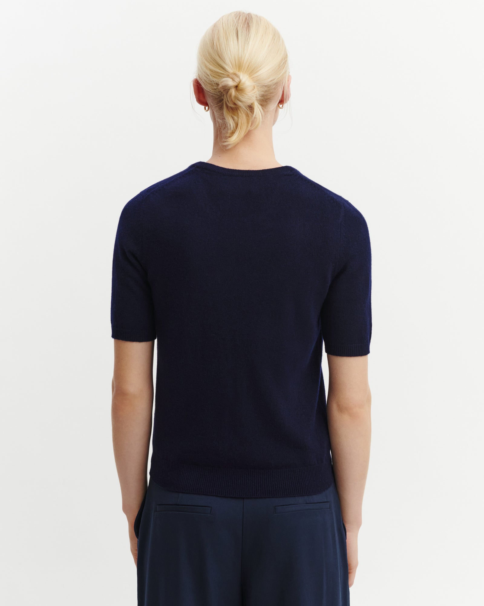 Pull col rond manches courtes-MARINE-100% CACHEMIRE