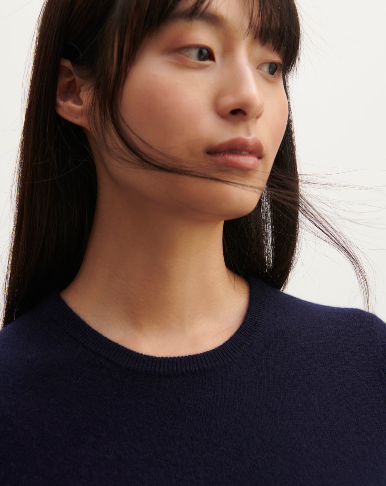 Pull col rond manches courtes-MARINE-100% CACHEMIRE