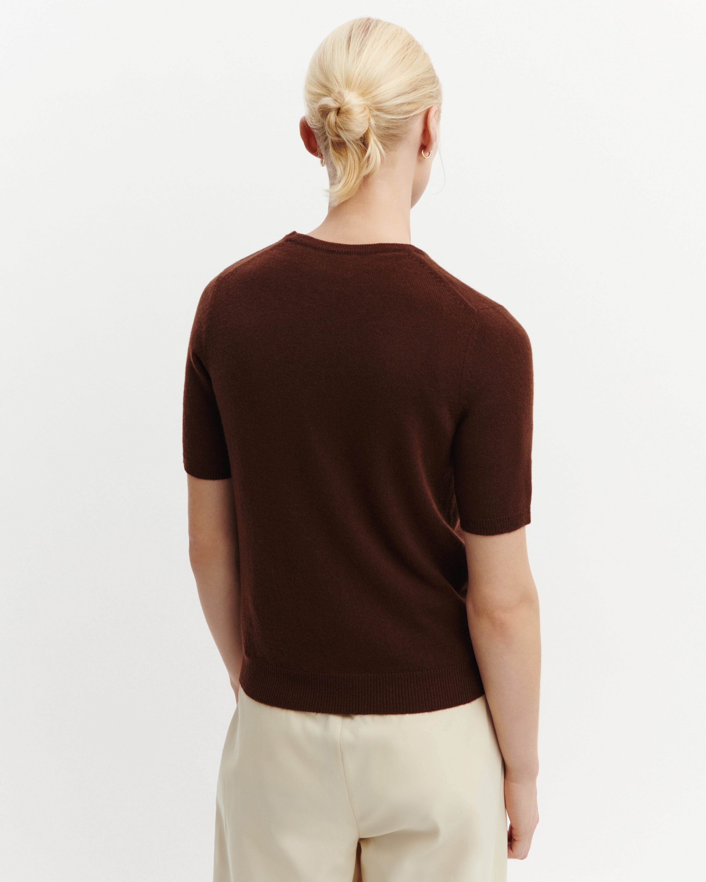 Col rond manches courtes-CAFE-100% cachemire
