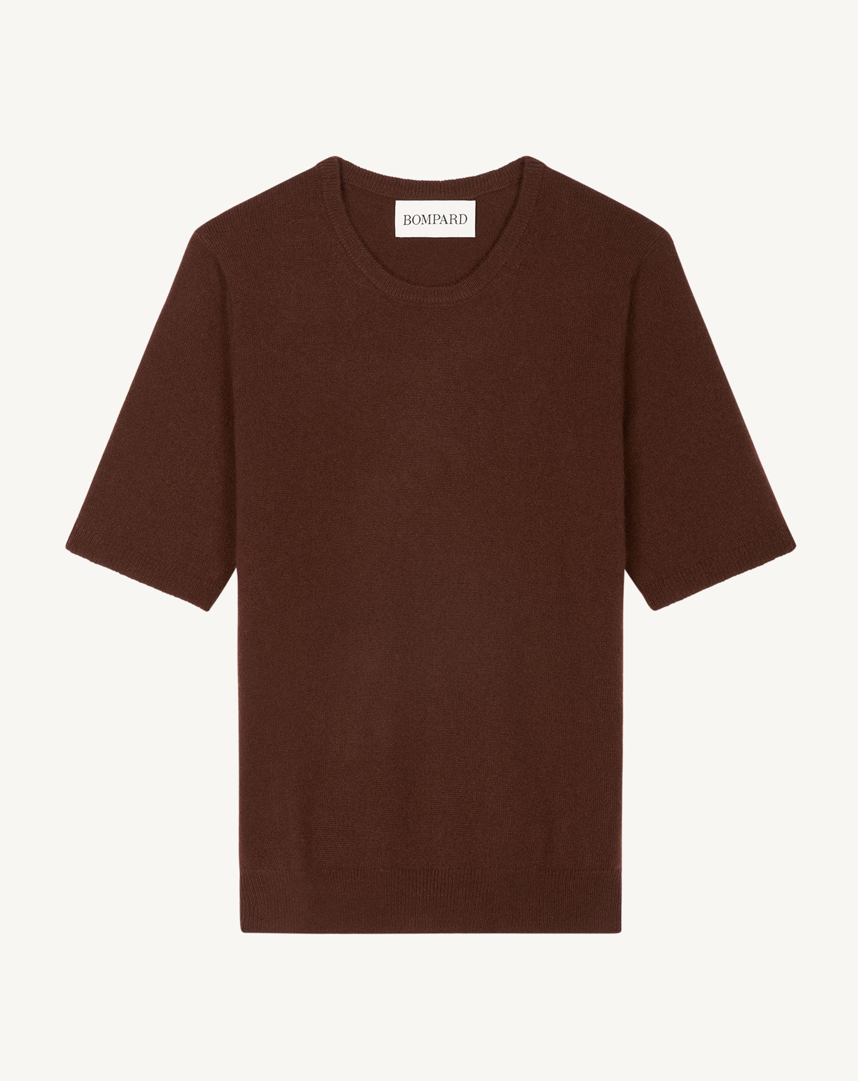 Col rond manches courtes-CAFE-100% cachemire