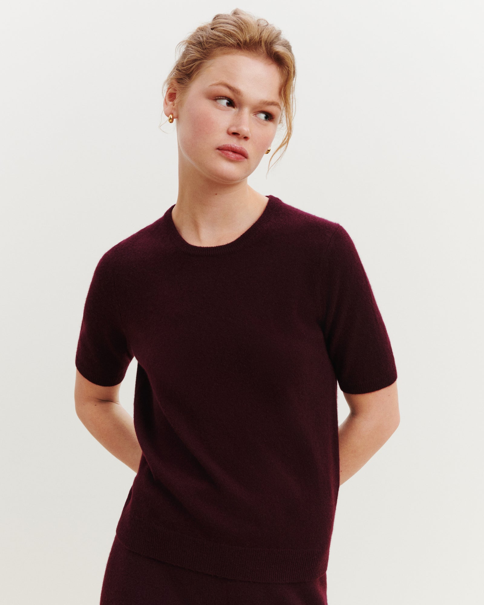 Pull manches courtes Origines-GRENAT-100% cachemire