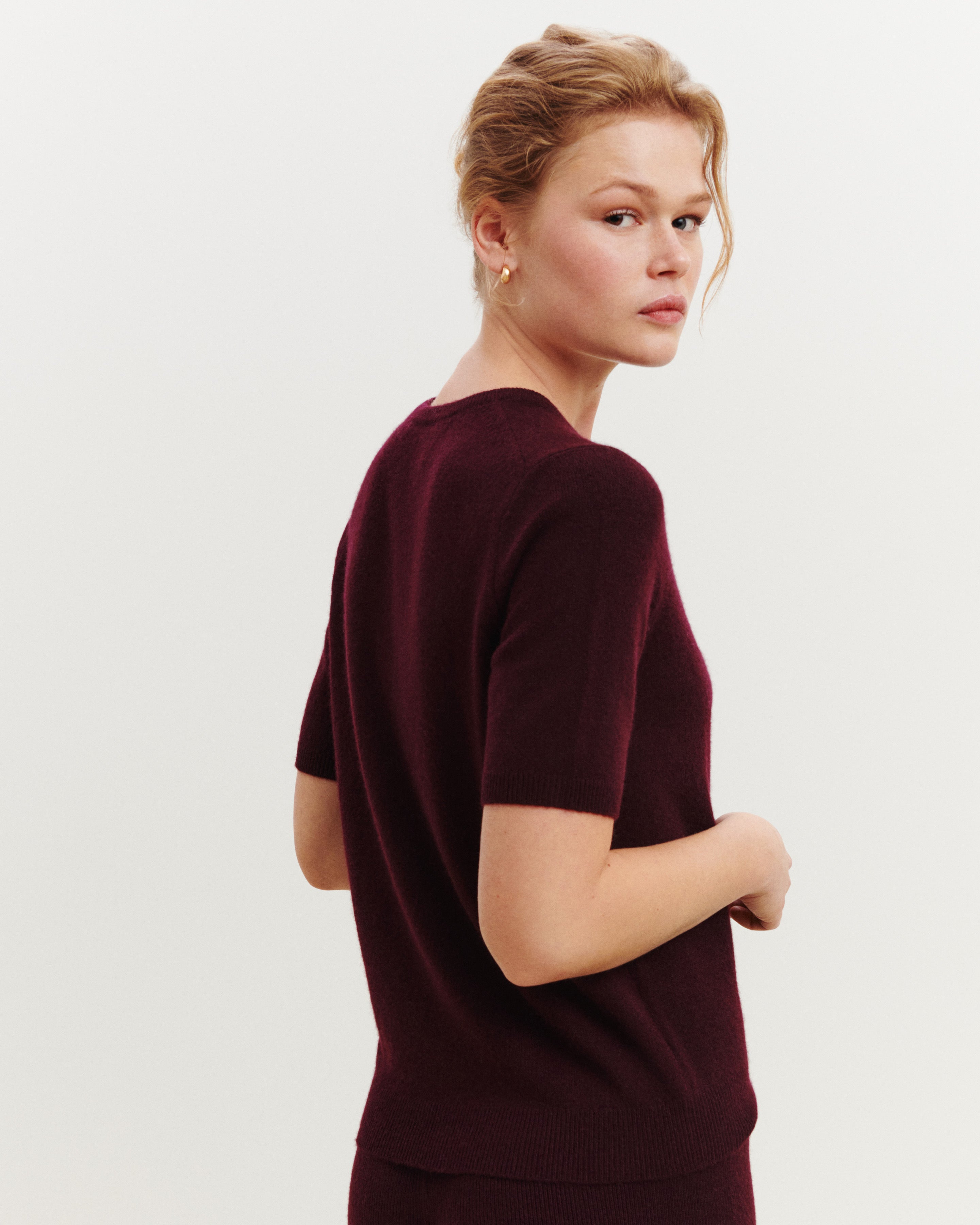 Pull manches courtes Origines-GRENAT-100% cachemire